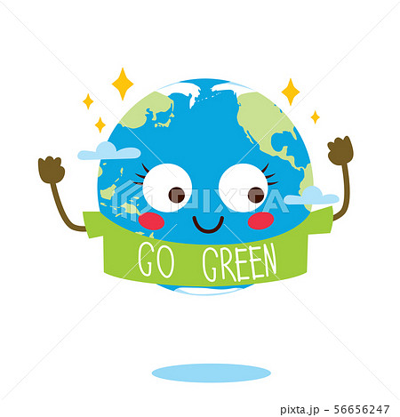 Cute Planet Earth Cartoon Character Go Green Shirtのイラスト素材