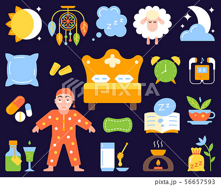 Insomnia simple flat color icons vector set Insomnia simple flat color icons vector set 56657593