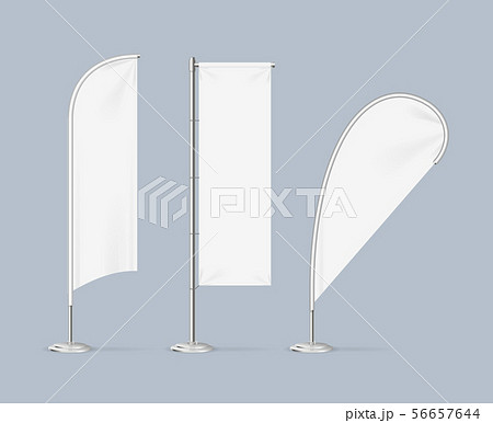 Realistic Detailed 3d White Blank Adv Beach Flag Stand Template Mockup Set. Vector Realistic Detailed 3d White Blank Adv Beach Flag Stand Template Mockup Set. Vector 56657644