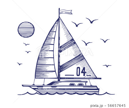 Sailing yacht in the sea vector sketch Sailing yacht in the sea vector sketch 56657645