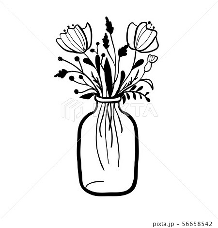 Vector Illustration With Flowers In Jarのイラスト素材