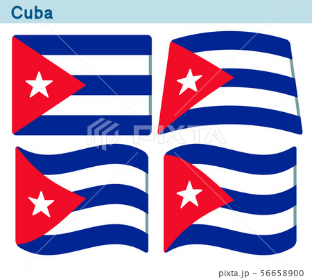 キューバの国旗 4個の形のアイコンデザインのイラスト素材