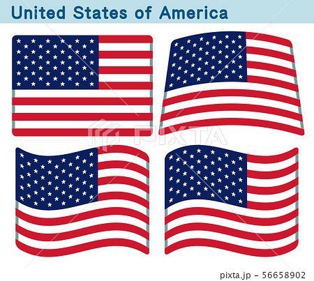 アメリカの国旗 4個の形のアイコンデザインのイラスト素材