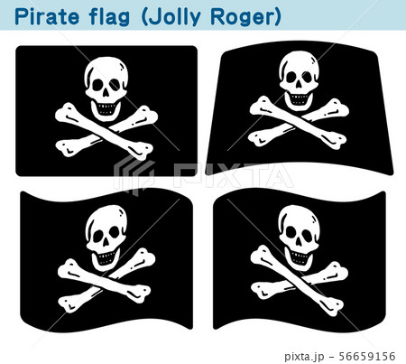 海賊旗 Jolly Roger 4個の形のアイコンデザインのイラスト素材