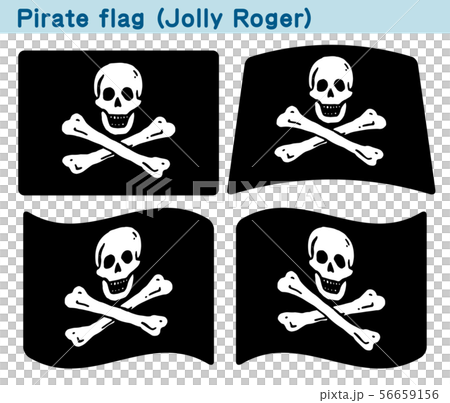 海賊旗 Jolly Roger 4個の形のアイコンデザインのイラスト素材