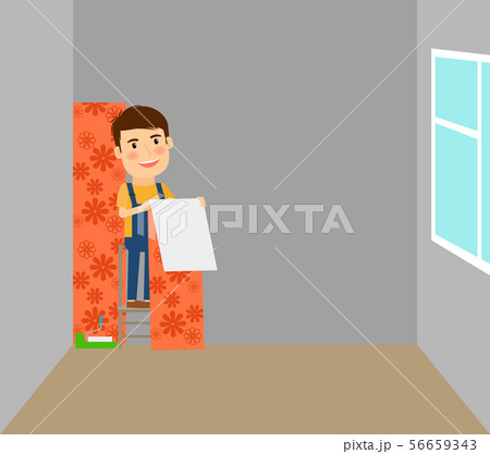 Man makes repairs in room Man makes repairs in room 56659343