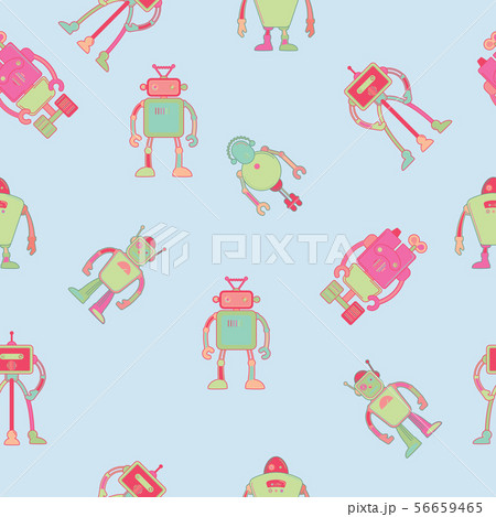 Seamless Pattern Wallpaper Design With Robotsのイラスト素材