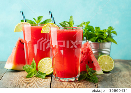 Watermelon slushie with lime and mint. Watermelon slushie with lime and mint. 56660454