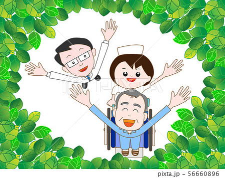 自然の中を散歩する高齢者の入院患者のイラスト素材
