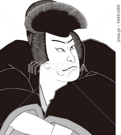 浮世絵 歌舞伎役者 その55 白黒のイラスト素材