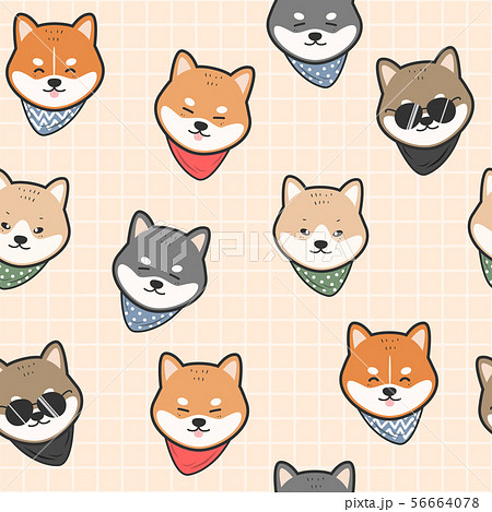 Cute Shiba Inu Dog Cartoon Doodle Seamless Patternのイラスト素材