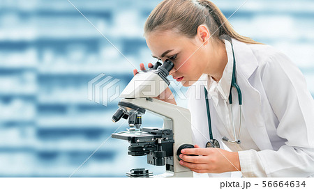 Scientist researcher uses microscope in laboratory Scientist researcher uses microscope in laboratory 56664634