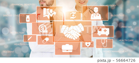Doctor with health insurance healthcare graphic. Doctor with health insurance healthcare graphic. 56664726