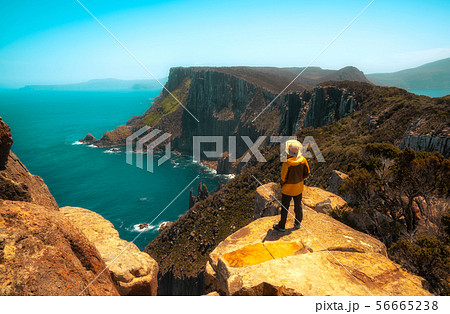 Trekking in Tasman Peninsula, Tasmania, Australia. Trekking in Tasman Peninsula, Tasmania, Australia. 56665238