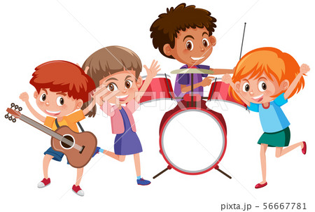Four kids playing music in band 56667781