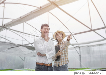 Portrait of happiness asian woman farmer and asian 56668470