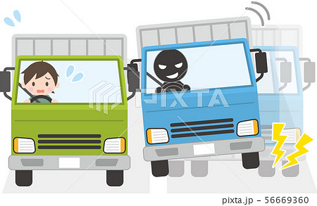 トラックに幅寄せされて困っているトラックの男性のイラスト素材