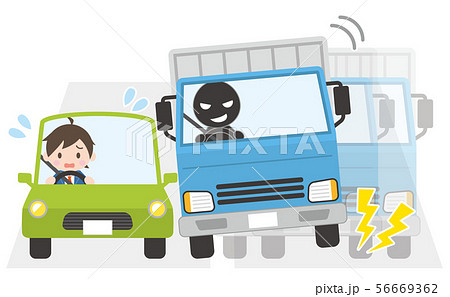 トラックに幅寄せされて困っている乗用車の男性 トラックに幅寄せされて困っている乗用車の男性 56669362