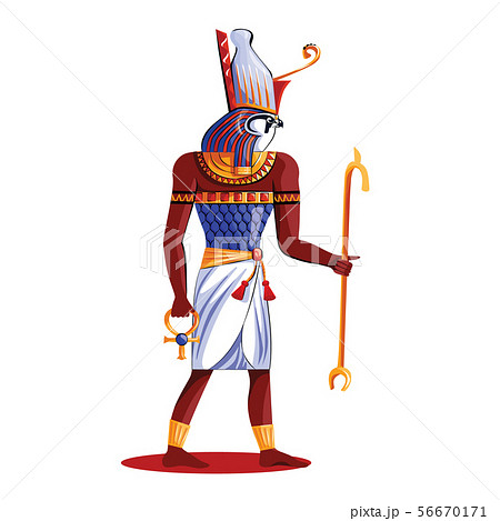 Ancient Egypt Sun God Horus Cartoon Illustrationのイラスト素材
