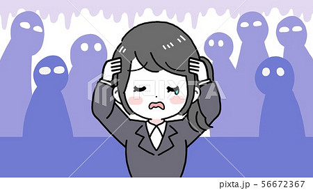 落ち込むスーツの女性（黒髪ポニーテール）　疑心暗鬼 56672367
