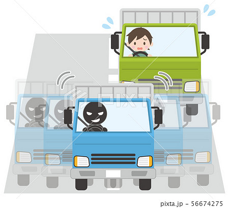 蛇行運転で後続車（トラック）の運転を妨害するトラック 56674275
