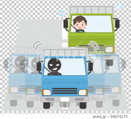 蛇行運転で後続車（トラック）の運転を妨害するトラック 56674275