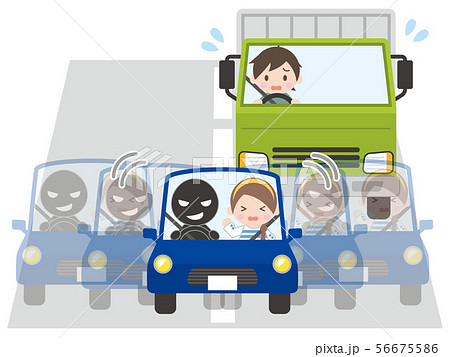 同乗者の制止を無視して、後続車（トラック）を妨害する乗用車 56675586