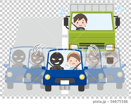 同乗者の制止を無視して、後続車（トラック）を妨害する乗用車 56675586