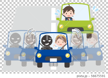 同乗者の制止を無視して、後続車（男性）を妨害する乗用車 56675591