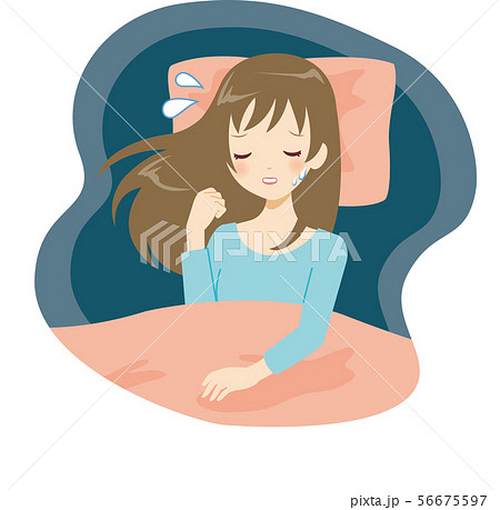 睡眠 寝る 女性 寝苦しい 暑いのイラスト素材