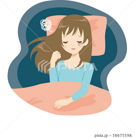 睡眠 寝る 女性 睡眠不足 困る 風邪のイラスト素材