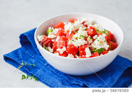 Watermelon, cucumber and feta cheese salad  56676560
