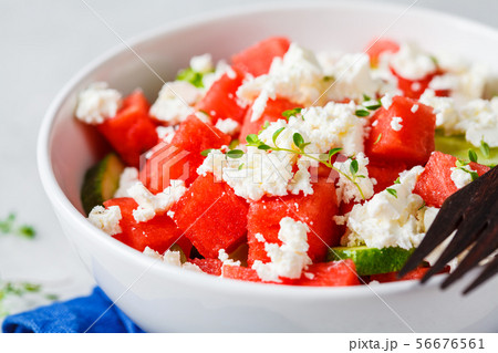 Watermelon, cucumber and feta cheese salad  56676561