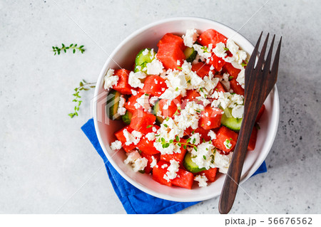 Watermelon, cucumber and feta cheese salad  56676562