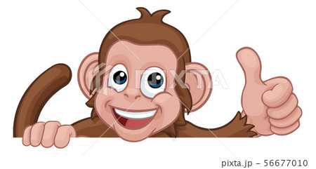Monkey Cartoon Animal Behind Sign Giving Thumbs Up 56677010