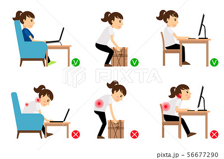 Woman correct and incorrect postures 56677290