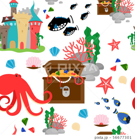 Sea animals and treasures seamless pattern Sea animals and treasures seamless pattern 56677301