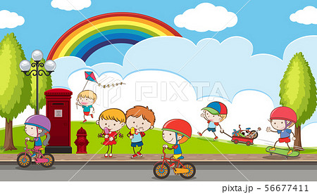 Doodle Kids Playing at Playground 56677411