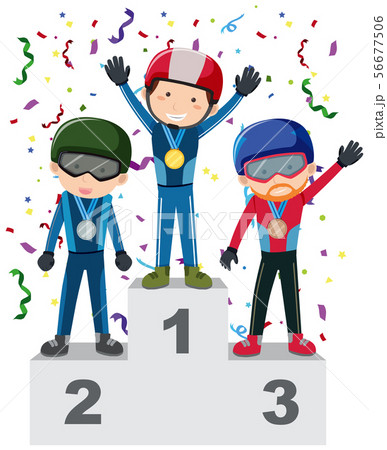 Athletes with medals on stand 56677506