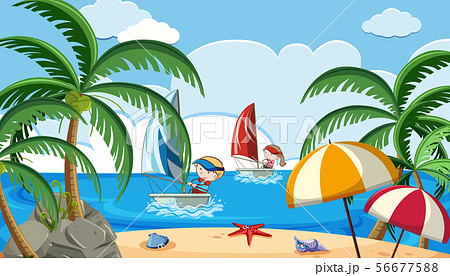 Kids Sailing Boat on Holiday Kids Sailing Boat on Holiday 56677588