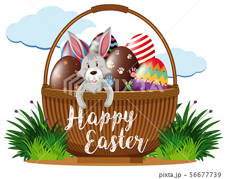 Happy easter with gray bunny and eggs Happy easter with gray bunny and eggs 56677739