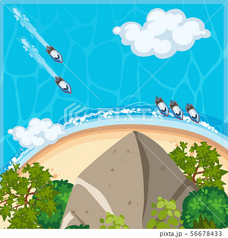 Aerial view of boats floating on ocean 56678433