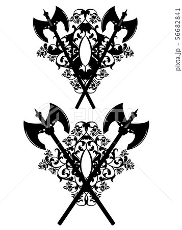 crossed battle axes and rose flowers black vector 56682841