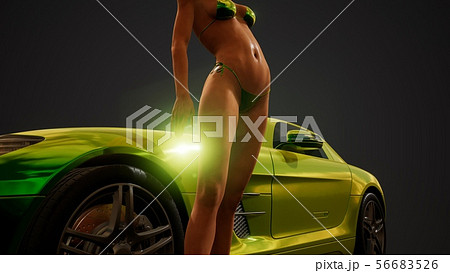 Young sexy woman posing in bikini by metallic 56683526