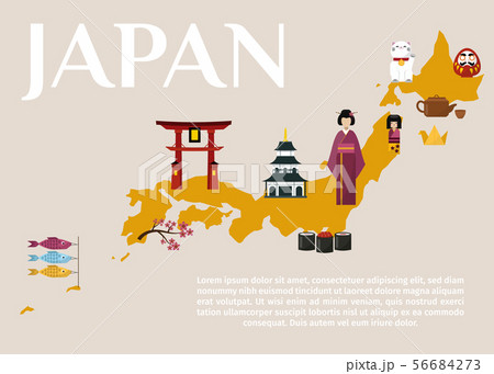 Traditional Japan travel map, famous culture symbols vector illustration. Japan travel and tour in Traditional Japan travel map, famous culture symbols vector illustration. Japan travel and tour in 56684273