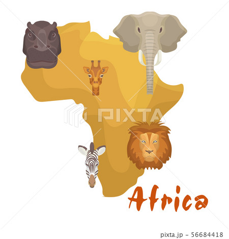 Africa animals map or continent vector illustration. Lion, elephant, zebra and giraffe cartoon 56684418