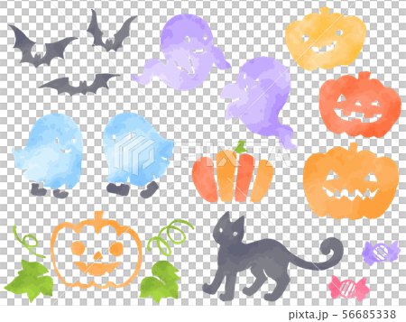 Halloween watercolor style illustration set (ghost, pumpkin, bat, black cat, candy) Halloween watercolor style illustration set (ghost, pumpkin, bat, black cat, candy) 56685338