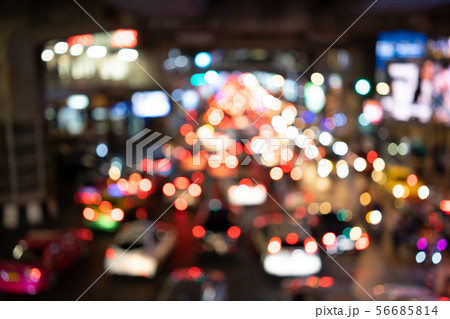 Bokeh lights from the car is in the middle of the 56685814