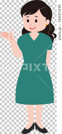案内する若い女性 ロングヘア ワンピース スカートのイラスト素材