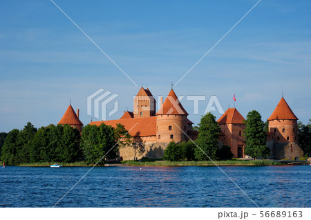 Trakai Island Castle in lake Galve, Lithuania 56689163